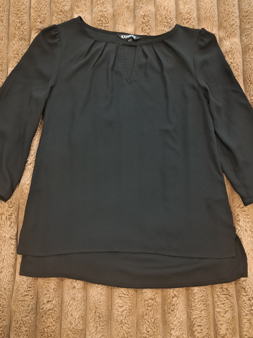 Women’s Express Design Studios Black Blouse 3/4 Sleeves Keyhole Neckline Size XS